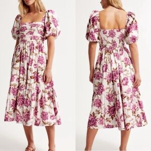 NWT ABERCROMBIE & FITCH Emerson Poplin Puff Sleeve Midi Dress Sz MT